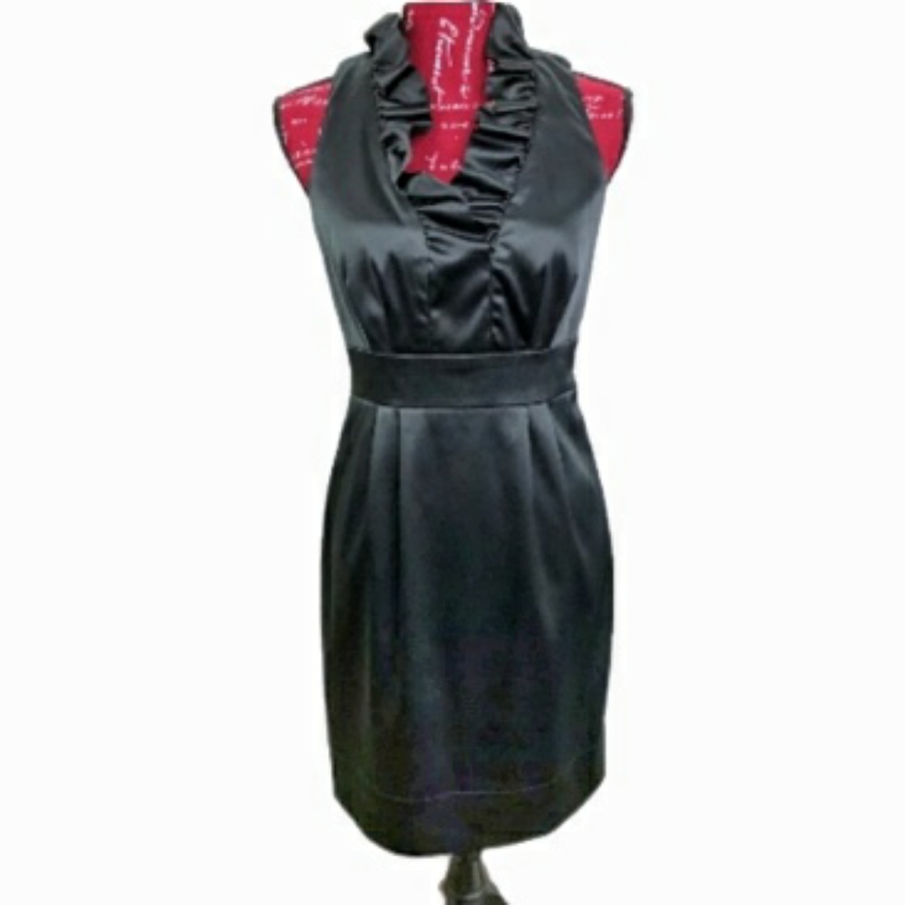 Taylor Petite - black ruffle neck sleeveless dress